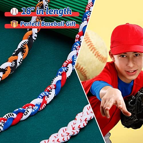 Junkin Baseball Necklaces Three Braided Rope Titanium Necklace for Team Gifts Boys Men Player Softball Fans Sports