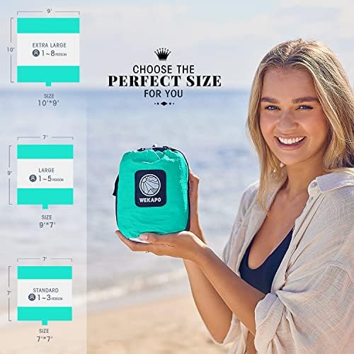 WEKAPO Beach Blanket Sandproof Waterproof, Extra Large Beach Mat, Oversized & Compact Sand Free Mat Quick Drying, Lightweight & Durable with 6 Stakes & 4 Corner Pockets