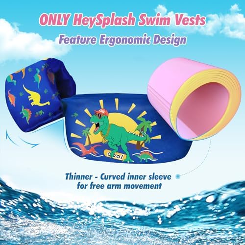 HeySplash Swim Vest for Kids, Toddler Pool Floaties Fit 20-50/70 Lbs, Children Swimming Vest with Adjustable Strap, Swim Jacket Water Wing Arm Float, Puddle Sea Beach Boat Jumper Boy Girl Baby