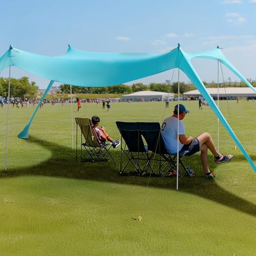 Beach Tent Sun Shelter 10 x 10FT with 8 Sandbags, UPF 50+ Protection Beach Shade Canopy, Eazy Up Portable Canopy Tent for Sun, Camping, Fishing, Backyard
