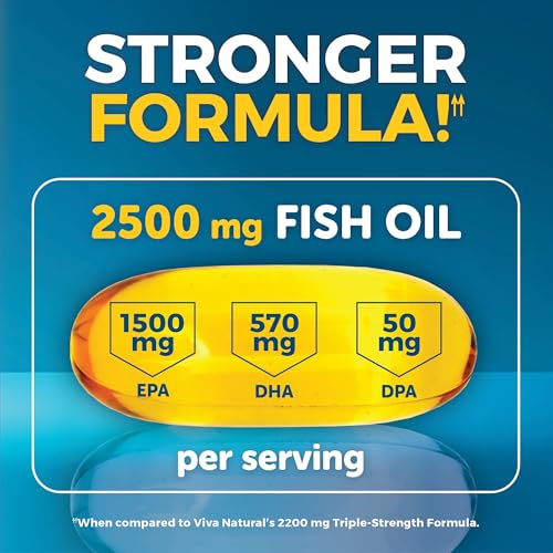 Triple Strength Omega 3 Fish Oil Supplement for Men and Women – 2500 mg High-Potency, Easy-to-Absorb Re-esterified Triglyceride Form, Pescatarian-Friendly DPA EPA DHA Omega 3 Supplement, 180 Softgels
