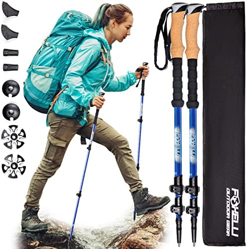 Foxelli Carbon Fiber Trekking Poles – Lightweight Collapsible & Shock-Absorbent Hiking Poles w/Cork Grips, Lever Locks & All Terrain Accessories
