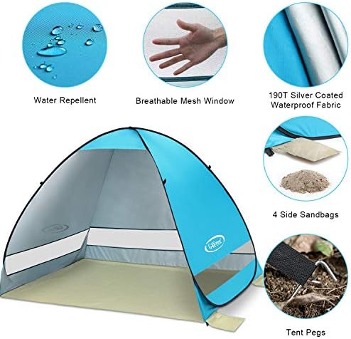 G4Free Large Pop up Beach Tent for 3-4 Person, UPF 50+ Automatic Sun Shelter Canopy Portable Outdoor Cabana Sun Umbrella