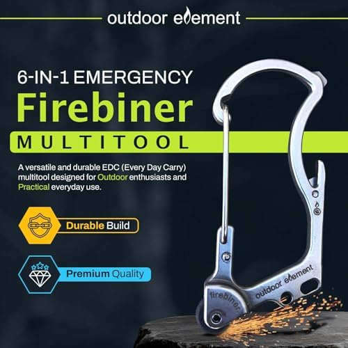 Firebiner 6-in-1 Fire-Starting Carabiner EDC Emergency Multitool -Keychain,Utility Blade,Bottle Opener,& More