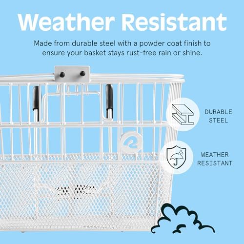 Retrospec Apollo Detachable Front Bike Basket Steel Half-Mesh with Integrated Detachable Hooks and Built-In Handle, Easy Assembly and Portability for Bicycles