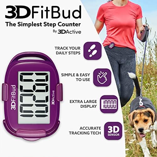 3DFitBud Simple Step Counter Walking 3D Pedometer from 3DActive with Clip & Lanyard - A420S