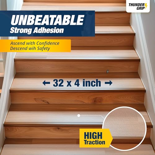 32"x4" Clear Non-Slip Stair Treads for Wooden Steps (18-Pack) - Self Adhesive Strips - Transparent Indoor