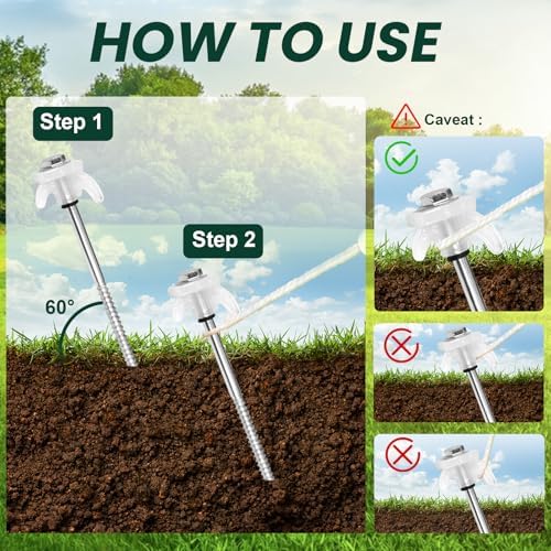 20 Pack 8" Screw in Tent Stakes Heavy Duty- Ground Anchors Screw- Tent Pegs Camping Stakes- Hex Pegs Drillable Tent Stakes and Hexagon Head Drive and Storage Box (White)