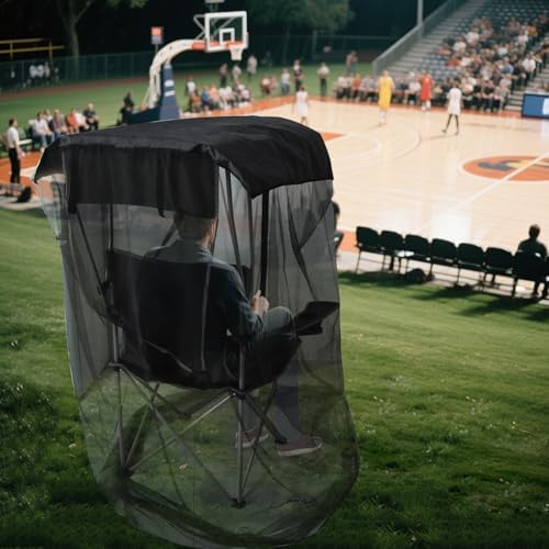 63" H Mosquito Net Cover for Canopy Chair, Bug Barrier Mosquitos Mesh Tent Black Chair Mosquito Netting with Zipper Opening 35"X32" Waterproof Roof for Fishing Camping Chairs Outdoors, Excluding Chair