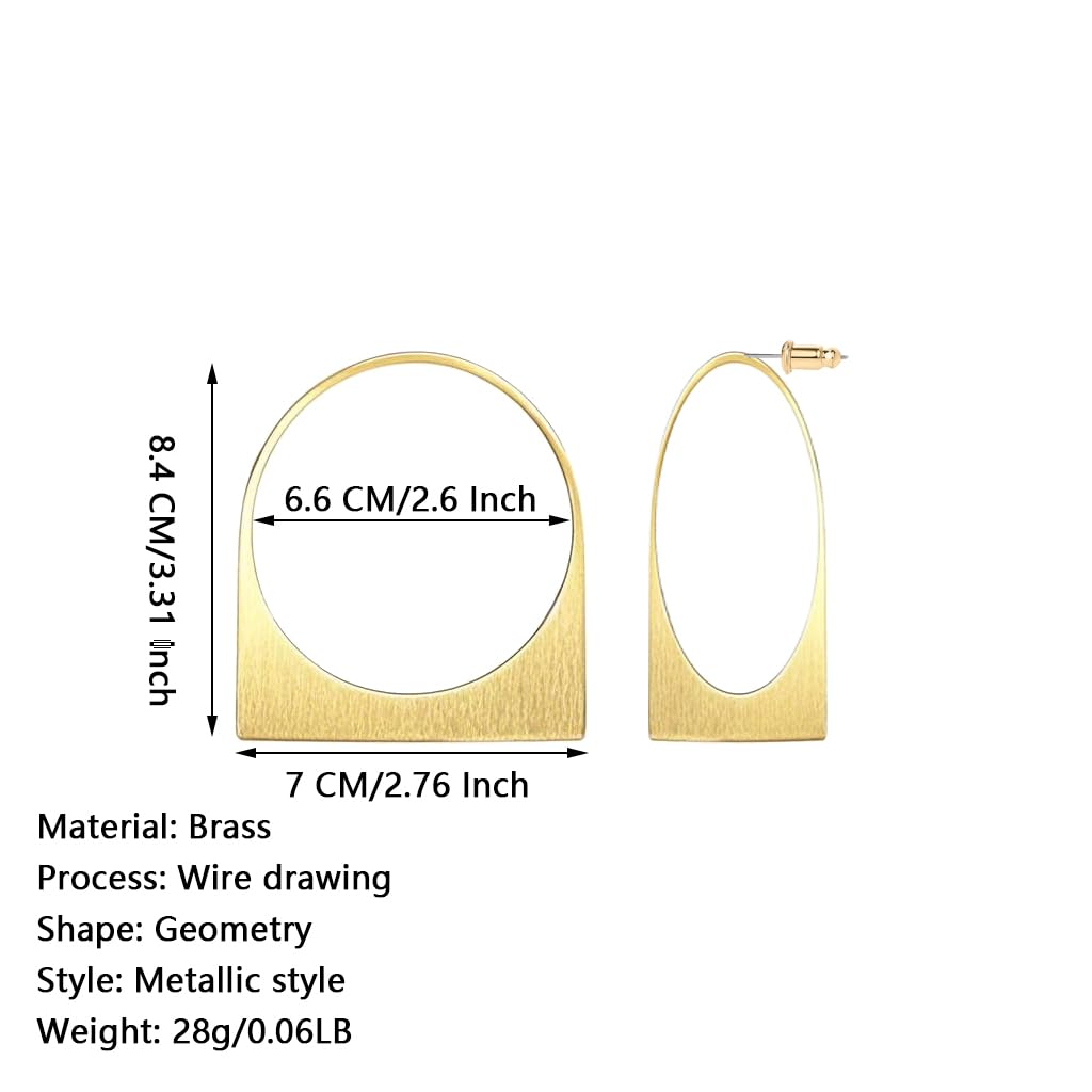Large Gold Hoop Earrings, 14k Plating Big Chunky Geometric Hollow Brushed Metal Sheet Drop Dangle Huggie Studs Womens Statement Jewelry Gift (Hollow Gold)