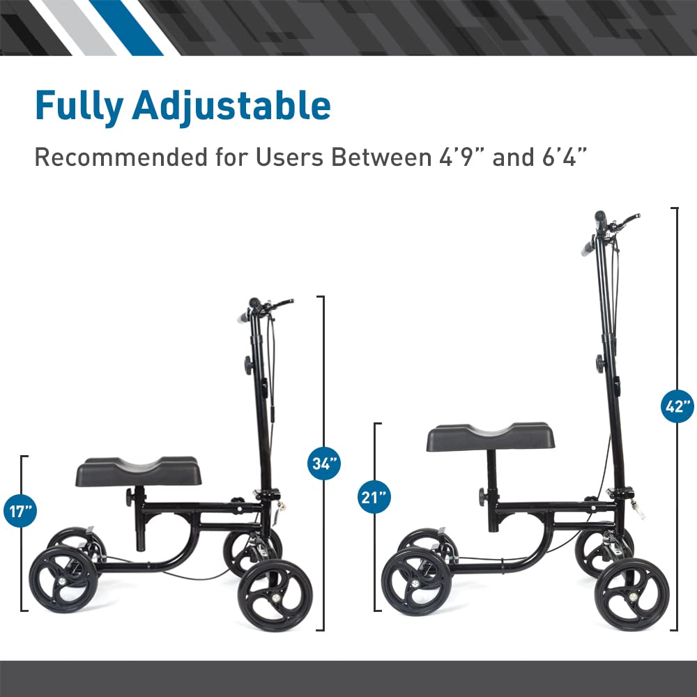 BodyMed Knee Walker for Injuries with Dual Brakes, Metal Basket & Knee Pad Cover - Collapsible and Adjustable Scooter, Broken Leg Caddy, Better Alternative to Crutches