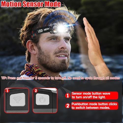 Headlamp Rechargeable 6Pack, 3000 Lumen Ultra-Light Bright Rechargeable Headlamp Flashlight with White Red Light, LED Headlight Motion Sensor, 5+5 Mode for Outdoor Camping Fishing Running Hiking