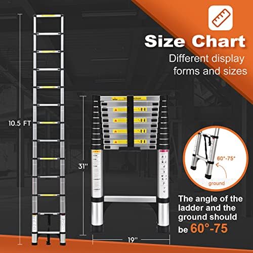 Telescoping Ladder, SocTone 10.5 FT Aluminum Lightweight Extension Ladder with 2 Triangle Stabilizers, Heavy Duty 330lbs Max Capacity, Multi-Purpose Collapsible Ladder for Household or Outdoor Work