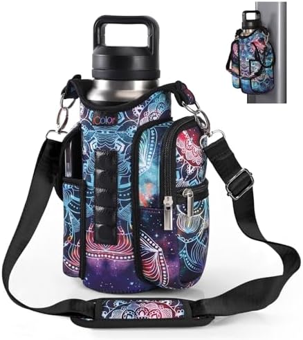 icolor Magnetic Gym Bag Water Bottle Carrier Holder with Phone Pockets & Shoulder Strap,5 Built-in Magnets Gym Bottle Pouch Sleeve,Magnetic Bag Gym Accessories Organizer for Men Women