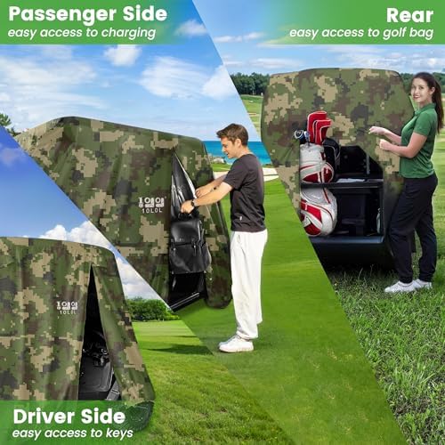 10L0L 2/4/4+2 Passenger Golf Cart Cover Fits for Yamaha EZGO Club Car, 420D Waterproof Durable Polyester Golf Cart Cover with Three Zipper Doors Windproof Sunproof - Black/Army Green/Sliver