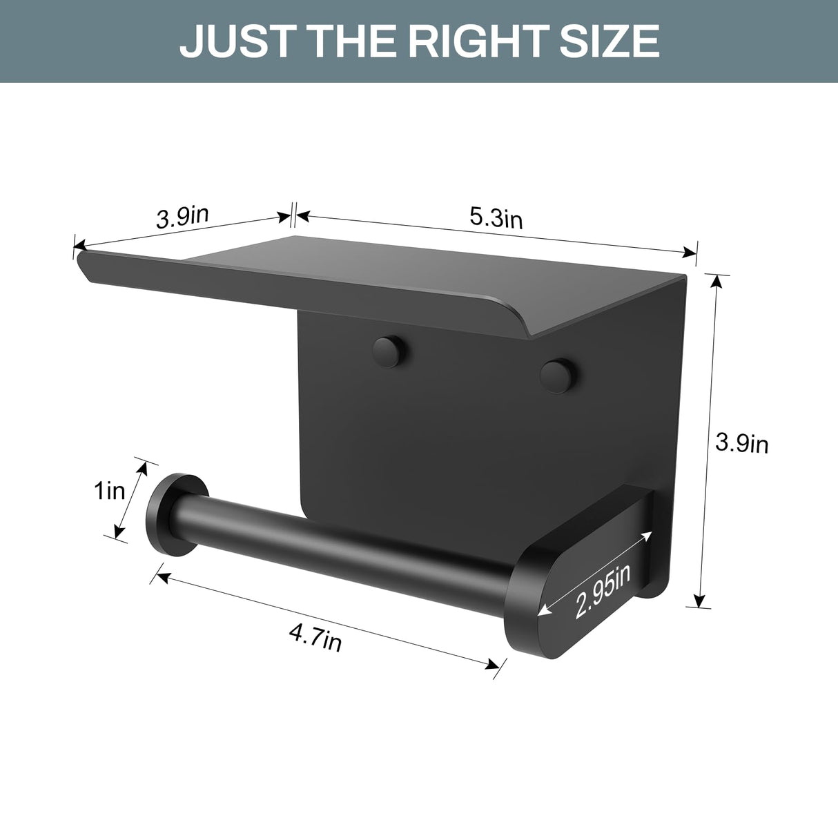SetSail Toilet Paper Holder with Shelf Adhesive or Screw-in Bathroom Toilet Paper Roll Holders Wall Mount Matte Black Tissue Holder for Bathroom Hardware Accessories, 2 Packs