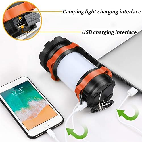 Camping Lantern Rechargeable , Alpswolf Camping Flashlight 4000 Capacity Power Bank,6 Modes, IPX4 Waterproof, Led Lantern Camping, Hiking, Outdoor Recreations Orange 2 Pack