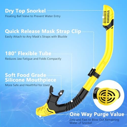 Snorkeling Gear for Adults, Dry-Top Snorkel Set Scuba Diving mask, 180°Panoramic Wide View Professional Snorkeling Gear Breathing Freely Snorkel Mask