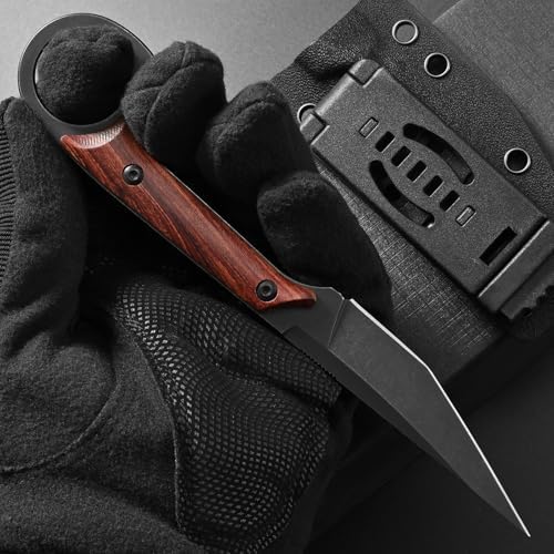 Ccanku C1140 Fixed Blade Knife,D2 Blade Dalbergia Handle EDC Tool Utility Knife for Outdoor, Survival, Hiking, Camping(Dalbergia)