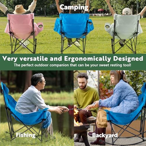VITESSE Oversized Rocking Camping Chair, Luxury Padded Recliner,Oversized Folding Lawn Chair with Pocket and Carry Bag,Outdoor Camp Rocker Chairs for Adults Heavy Duty 300 LBS (Blue)