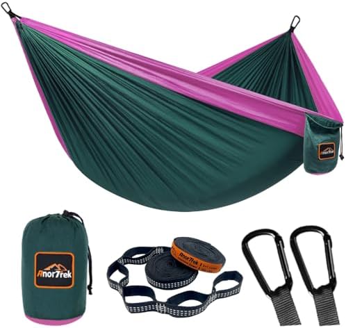 Camping Hammock, Super Lightweight Portable Parachute Hammock with Two Tree Straps Single or Double Nylon Travel Tree Hammocks for Camping Backpacking Hiking