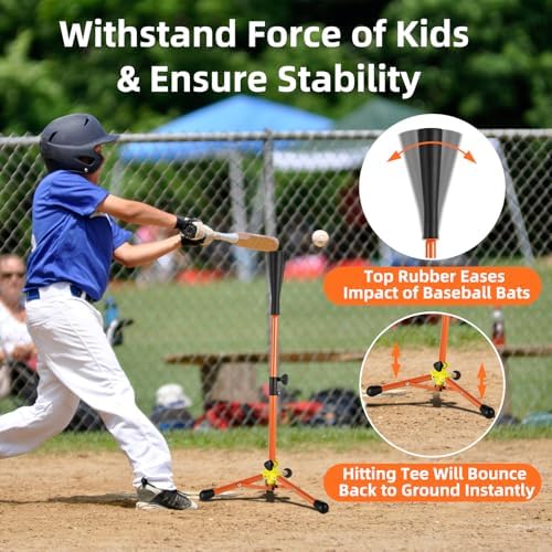 Kids Baseball Tee, 20.87 to 31.29 Inches Batting Tees for Baseball with Carry Bag, Portable Stable Baseball Tees for Hitting, Tripod Tanner Tee for Baseball Practice Stand Aged 3-8 Years