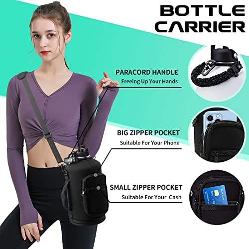 128 OZ Insulated Water-Bottles with Strap - 1 Gallon Water Jug with Straw & Spout Lid, Stainless Steel Large Water Bottle Leak Proof, Cold-48h Hot-24h Metal Water Flask w/Paracord Handle, Carrier Bag