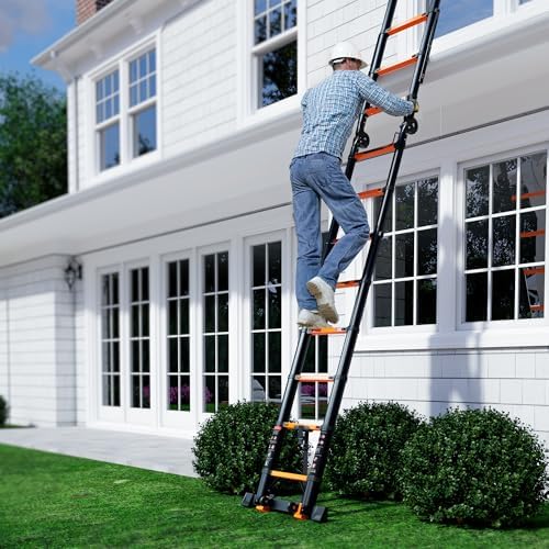 16.5FT Telescoping Ladder A Frame, Aluminum Portable Extension Folding Ladder Meets EN131 Standard, Multi-Purpose Compact Telescopic Ladder for Household or Outdoor Work, 330lbs Max Capacity