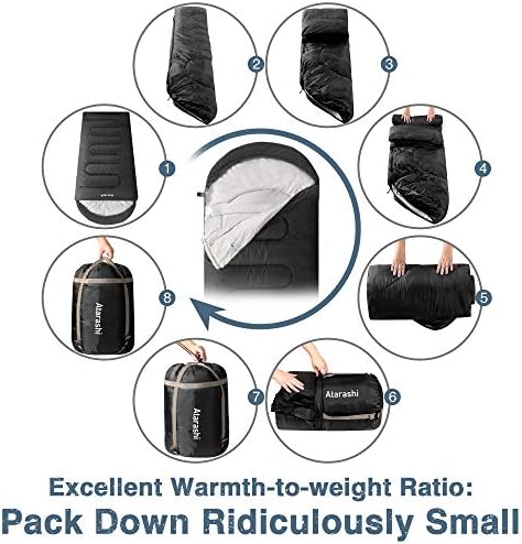 Atarashi Camping Sleeping Bag- 4 Seasons for Adults, Light, Warm, Extra-Large with Compression Sack- Great for Hiking, Backpacking & Outdoor Adventures