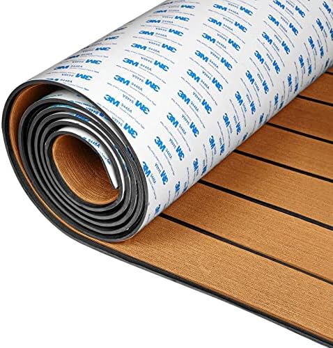 OCEANBROAD EVA Foam Boat Flooring with 3M Adhesive Backing Marine Self-Adhesive Decking 96''x45.6''/36''/28.8''/16.8'', 48''x16.8'' Faux Teak Sheet for Jon Boats Swim Platform Helm Pad RV Floor