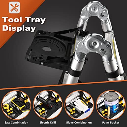 Telescoping Ladder A Frame, 12.5 Ft Compact Aluminum Extension Ladder, Portable Telescopic RV Ladder for Outdoor Camper Trips Motorhome with Tool Platform and Stabilizer Bar, 330 lb Capacity