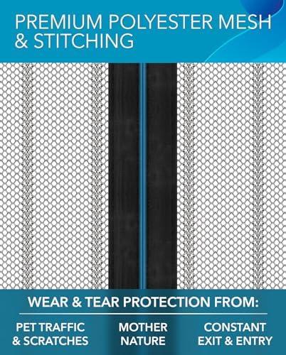 FLUX Magnetic Screen Door - Self-Closing, Pet-Friendly, Durable Polyester Mesh Screen Door with Powerful Magnetic Attachments, Keeps Bugs Out, Fits Sliding Doors and Standard Doors up to 36" x 78"