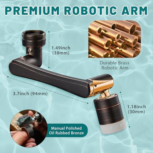 CECEFIN 1440° Rotating-Faucet-Extender Sink Aerator - 1080°+360° Large-Angle Splash Tap Extension with 2 Water Outlet, Swivel Multifunctional Robotic Arm for Kitchen/Bathroom, Oil Rubbed Bronze