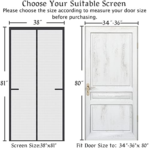 Upgraded Magnetic Screen Door Thicker 250g/m² Reinforced Mesh,36 Longer Magnets,Door Screen Magnetic Closure for Single Door,Heavy Duty Door Net Screen with Magnet,Fit Doors to 36 x 80 Inch,Black