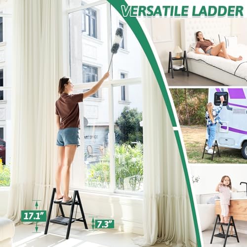 2 Step Ladder Folding Step Stool, Heavy Duty 330 Lbs Load Stepladder, Small Kitchen/Closet Ladder for Adults/Kids, Lightweight Step Ladder 2 Step Folding with Anti-Slip Wide Pedal for Home by OOSOFITT