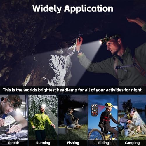 Rechargeable Headlamp High Lumens, Super Bright LED Head Lamp with Motion Sensor, 5 Modes, IPX7 Waterproof, 125° Adjustable, Zoomable Headlight for Adults, Camping, Cycling, Running