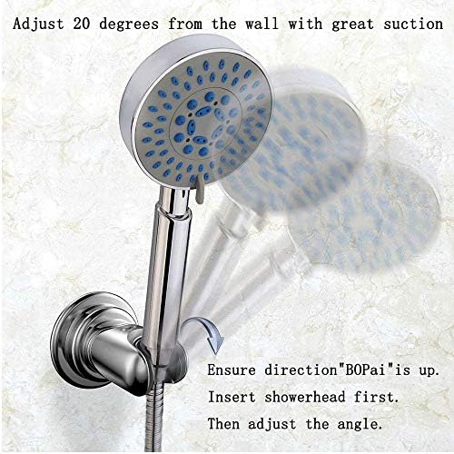BOPai Vacuum Suction Cup Shower Head Holder, Adjustable 20 Degrees from The Wall - Chrome