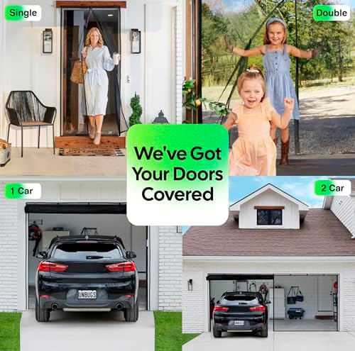 UnBugs Magnetic Screen Door - Fits Doors up to 36 x 82 Inches MAX - Pet & Kid Friendly, Self-Closing - Hands Free Magnet Closure Keeps Bugs Out & Breeze in