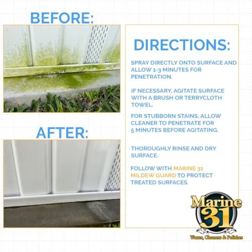 Marine 31 Mildew Stain Remover & Cleaner | Effective for Boats, Home, Patio, & Bathroom | Removes Mildew & Mold Stains | Powerful Cleaning Formula | 16oz
