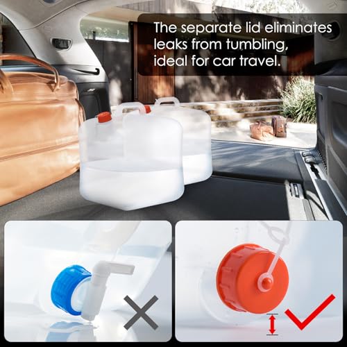Collapsible Water Container Jug with Spigot, 2 Packs 5.3 Gallon BPA Free Camping Water Storage Carrier for Outdoor Hiking Backpacking & Emergency Survival Kit, Foldable Portable Canteen