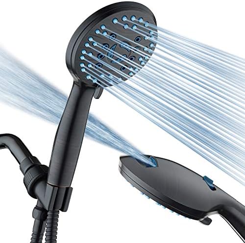 Hotel Spa AquaCare High Pressure 8-mode Handheld Shower Head, Anti-clog Nozzles - Built-in Power Wash to Clean Tub, Tile & Pets, Extra Long 6 ft. Stainless Steel Hose, Wall & Overhead Brackets