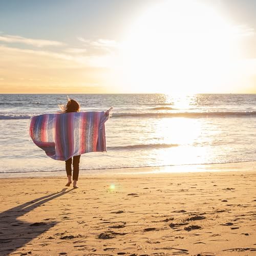 Benevolence LA Authentic Handwoven Mexican Blanket | Yoga Blankets, Outdoor, Picnic, Beach, Camping | Equestrian Saddle | Serape 50x70 inches - Azure, Pack of 1