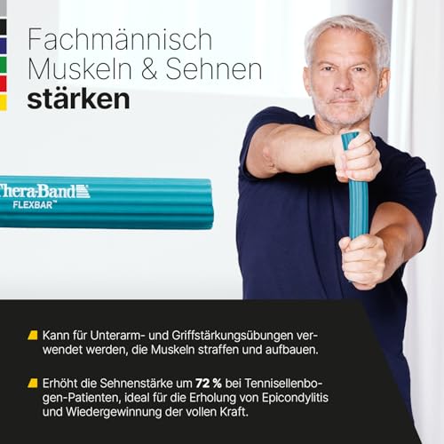 THERABAND FlexBar, Tennis Elbow Therapy Bar, Relieve Tendonitis Pain & Improve Grip Strength, Resistance Bar for Golfers Elbow & Tendinitis, Green, Medium, Intermediate