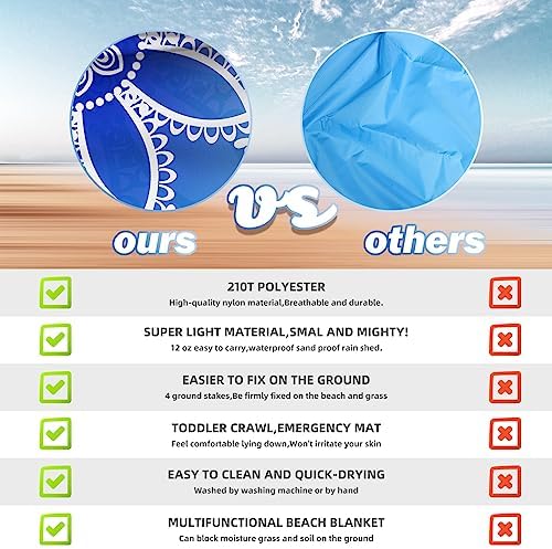 BYDOLL Beach Blanket 78''X81'' 4-7 Adults Oversized Lightweight Waterproof Sandproof Blanket for Beach Large Picnic Mat Travel Camping