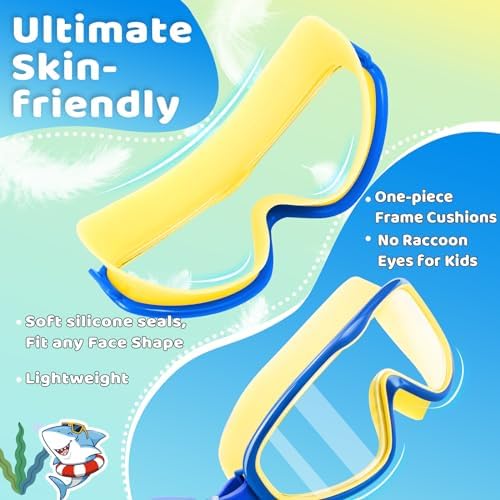 Vvinca Kids Swim Goggles for Age 2-8, Toddler-Goggles with Fabric Strap No Leak Pain-Free, Anti-Fog Goggles for Girls Boys