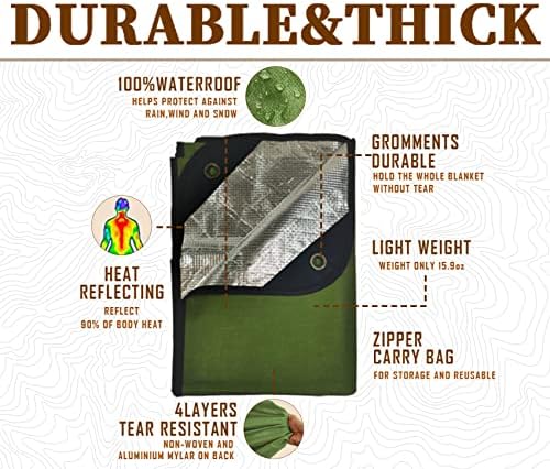 Heavy Duty Survival Blanket -Multifunctional Reflective Tarp Thermal Blanket - 60" x 83" Waterproof Sandproof for Camping Hiking Outdoors Multifunctional Emergency Blanket…