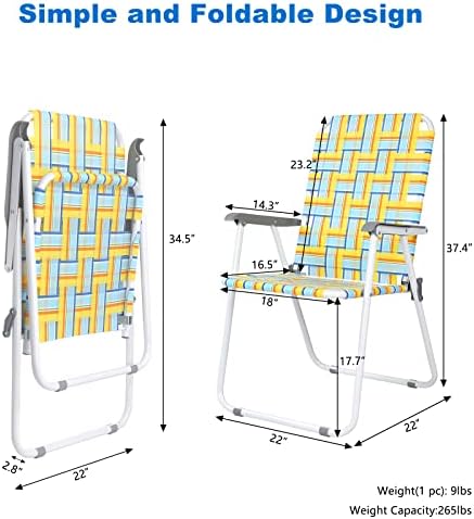 VINGLI Patio Lawn Webbed Folding Chairs Set of 2, Outdoor Beach Chair Portable Dining Chair for Outdoor Yard, Garden (Yellow, Classic)
