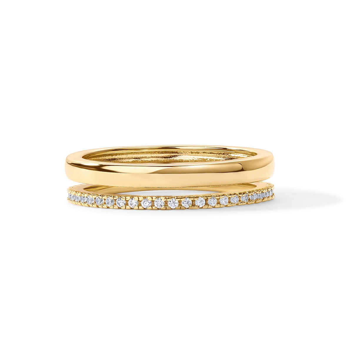 PAVOI 18K Yellow Gold Plated Dual Stacking CZ Eternity Ring