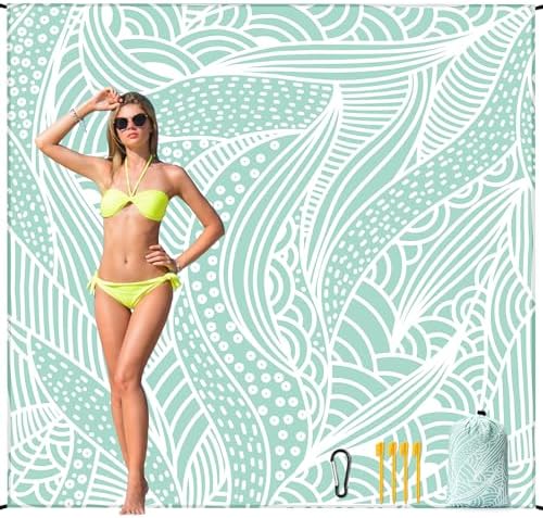 Beach Blanket Waterproof Sandproof Beach Mat 79”x 83” for 1-4 Adults Quick Drying Durable Outdoor Picnic Mat for Beach Festival Travel Picnic Camping Hiking (LBL-Ripple, 79"×83"(4 Person))