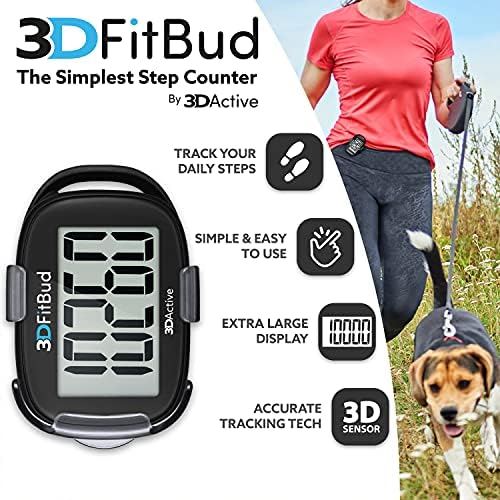 3DFitBud Simple Step Counter Walking 3D Pedometer from 3DActive with Clip & Lanyard - A420S